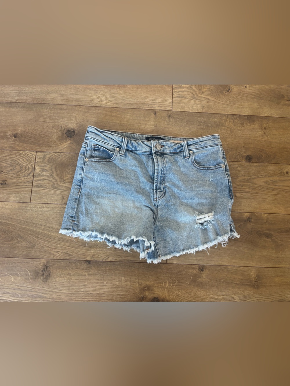 BCBG Women's Light Blue Distressed Denim Shorts